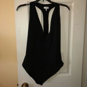 Black, open back bodysuit